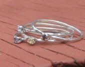 Organic Hammered Rustic Sterling Silver Stacking Ring with Cubic Zirconia  Made To Order in your size
