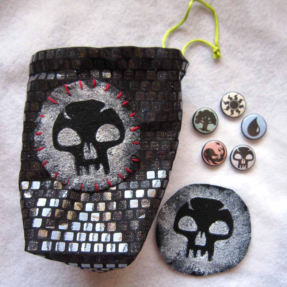 Magic Accessories Set Dice Bag Pinbacks and Patch Mana Symbols