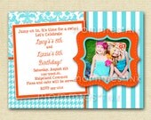 Turquoise and Orange Kaledioscope Custom Photo Birthday Invitation - PRINTABLE INVITATION DESIGN Il_170x135