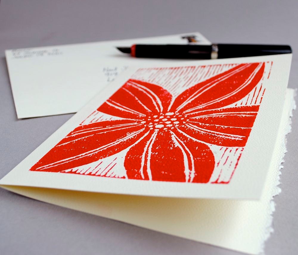 Stargazer Lily Blank Notecard - Botanical Block Print - 5 x7 inches, Blank Inside