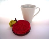 Apple Coasters Crochet Red and Chocolate set - 4pc