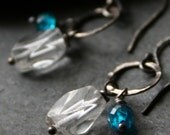 Teal Apatite, Crystal Quartz, Sterling Silver Earrings - TAHOE
