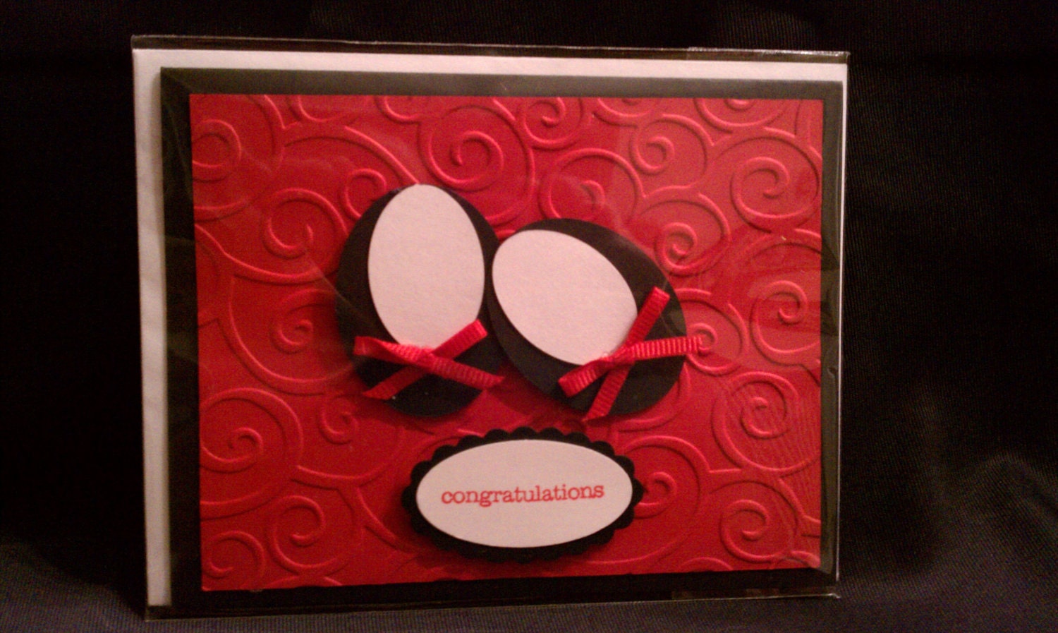 Congratulations Card - Little Girls Shoes (Red and Black)