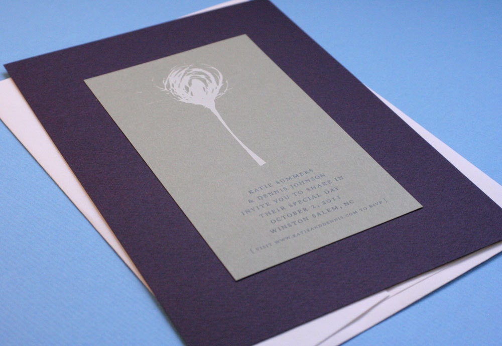 Wedding Invitation Nature motif screenprint eco friendly design