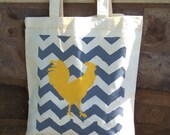 Chevron and Rooster Tote - Gray / yellow - MODERNVINTAGEMARKET