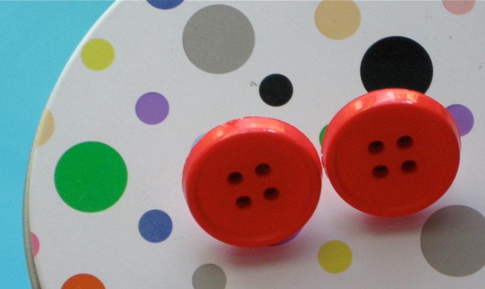 Red Button Post Earrings