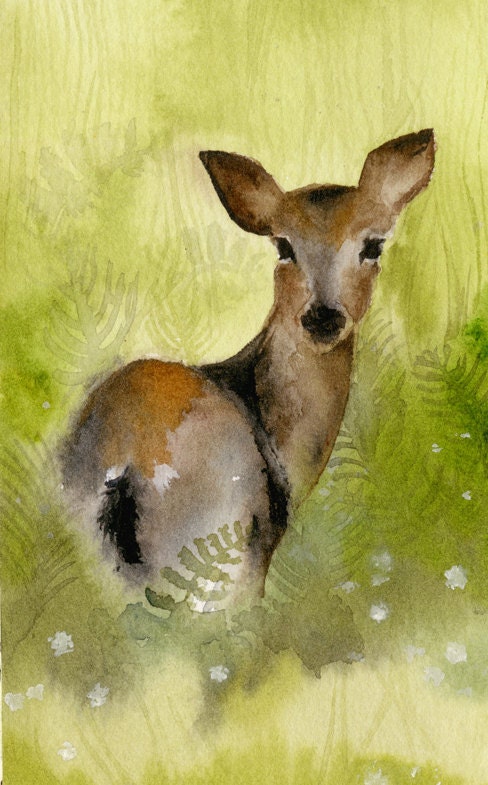 Field- Deer Watercolor Archival Print