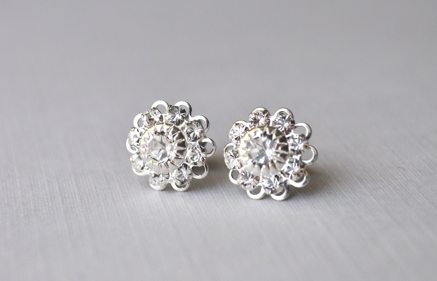 Katherine Earrings - Swarovski Crystal Rhinestone Silver Filigree Post - Simple Wedding Jewelry