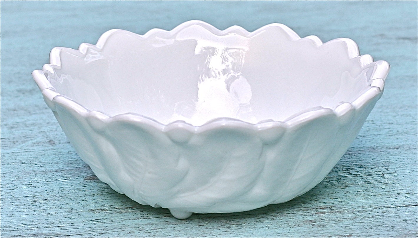 Vintage Milk Glass Bowl Indiana Glass Co. Wild Rose