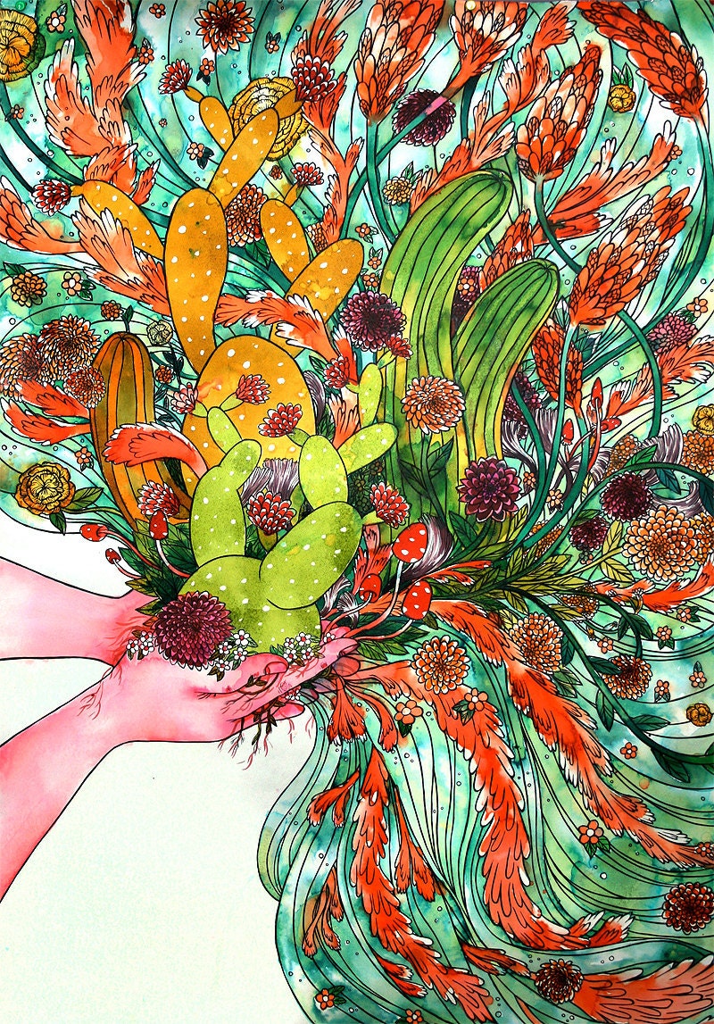 Plants Cacti Illustration "Acquisition of Power" Archival Giclee print  22 in x 15 in