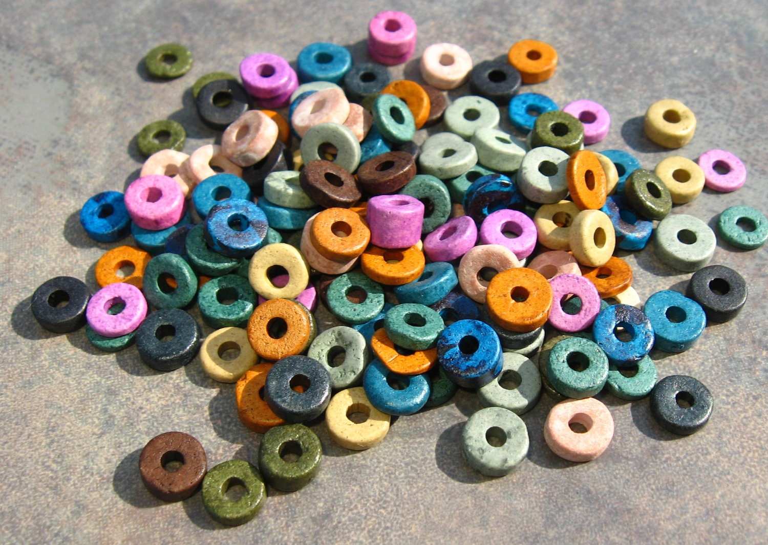 50 EARTHY ASSORTMENT Mykonos Greek Ceramic Beads 6mm Round Washer