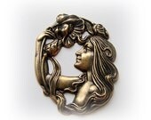 1 - LADY NYMPH With Flower Antique Brass Ox Finish - Jewelry Findings (C)