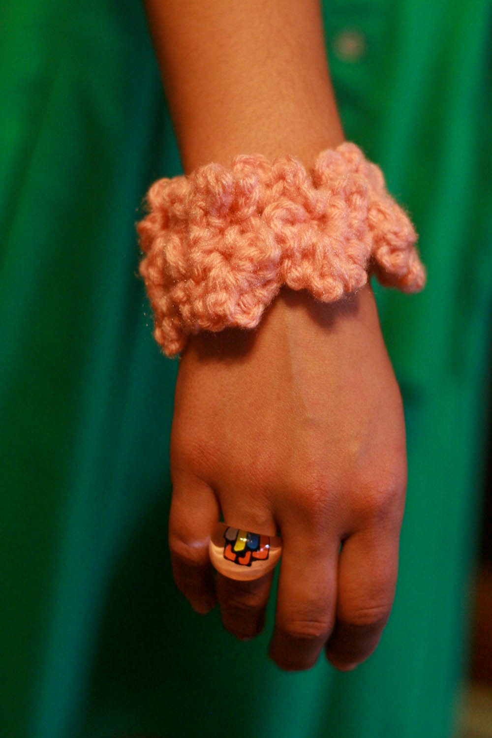 Coral Cuff Bracelet with Teal Button