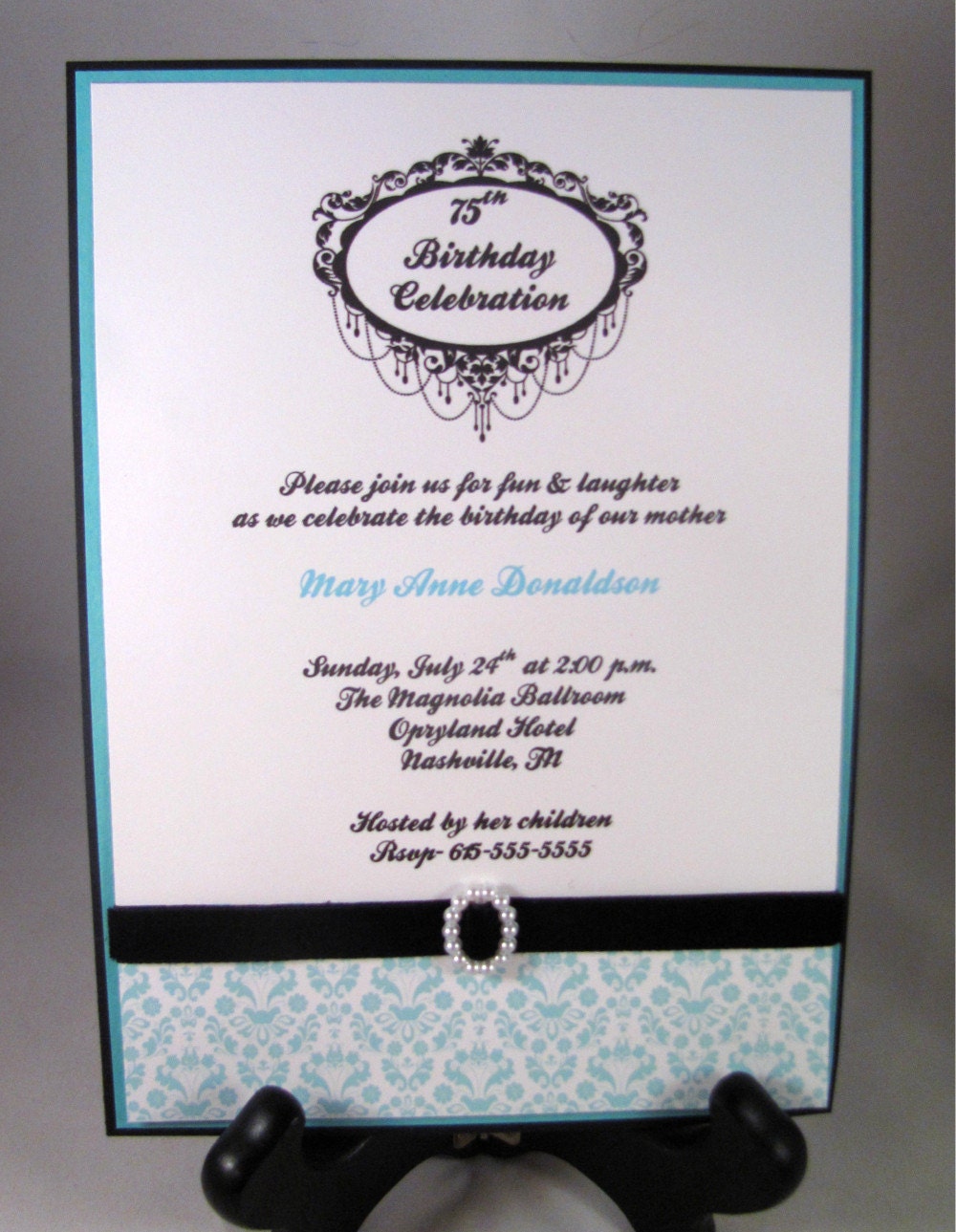 Chandeliers, Velvet, Pearls & Tiffany Blue Invitation