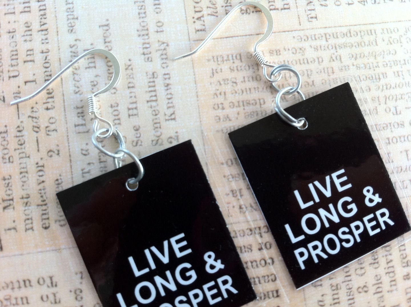 Live Long & Prosper,  Earrings Inspired by Star Trek, Sci Fi Quote Jewelry by Bohemian Bear on Etsy.