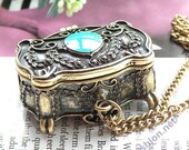 Pretty retro copper can open stereoscopic casket jewel case with Millet sprays pattern necklace pendant vintage style