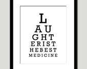 soon to retire limited edition sale clearance-bold simple laughter is the best medicine quote paper print in cream white and black - EcoPrint