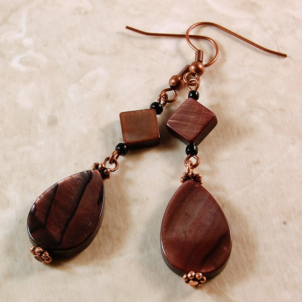 Copper Earrings Mother of Pearl Beads