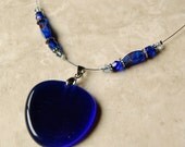 Royal Blue Agate Pendant Necklace, Metal Spacer Beads