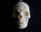 Sugar Skull  Necklace Day of the Dead Pendant with Ivory Finish