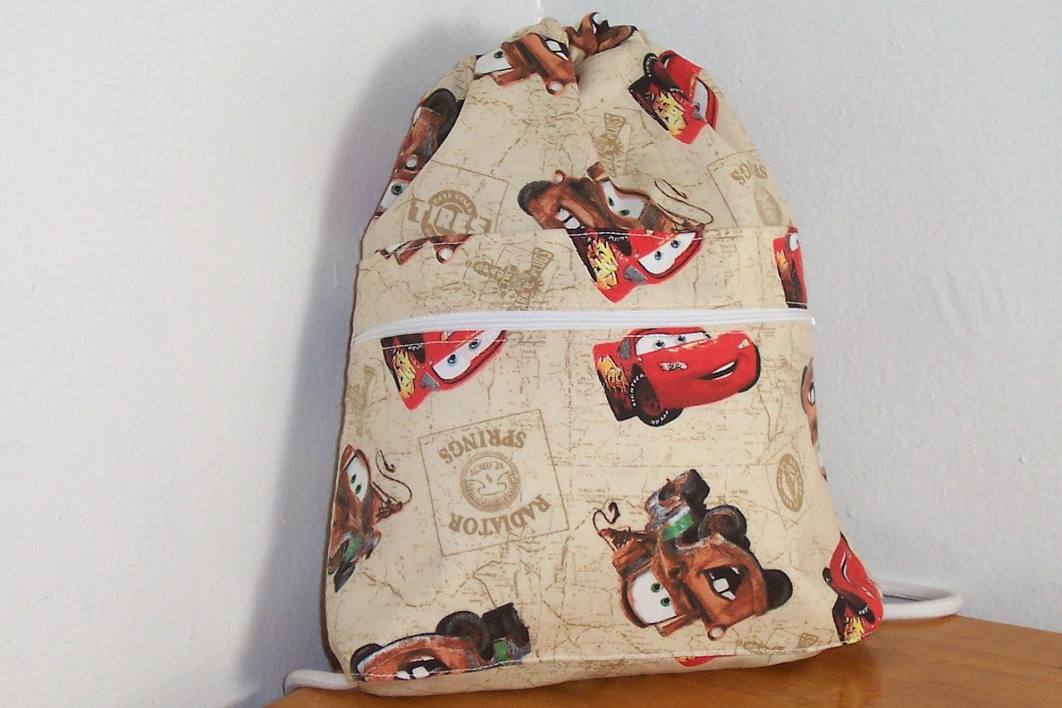 NEW - Cars Toss on Map  Drawstring Back Pack Small