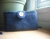 Crochet Cotton Clutch in Denim