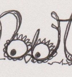 Illustrated 'owlish' script, original ink on paper drawing