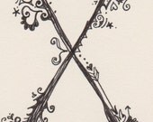 Hand-drawn capital X for papercrafting or framing, ink on paper