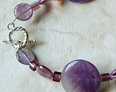 Bracelet, Amethyst Stone, Purple Glass Beads & Acrylic Beads