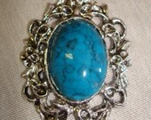 Vintage Retro Turquoise Filigree Pendant Necklace