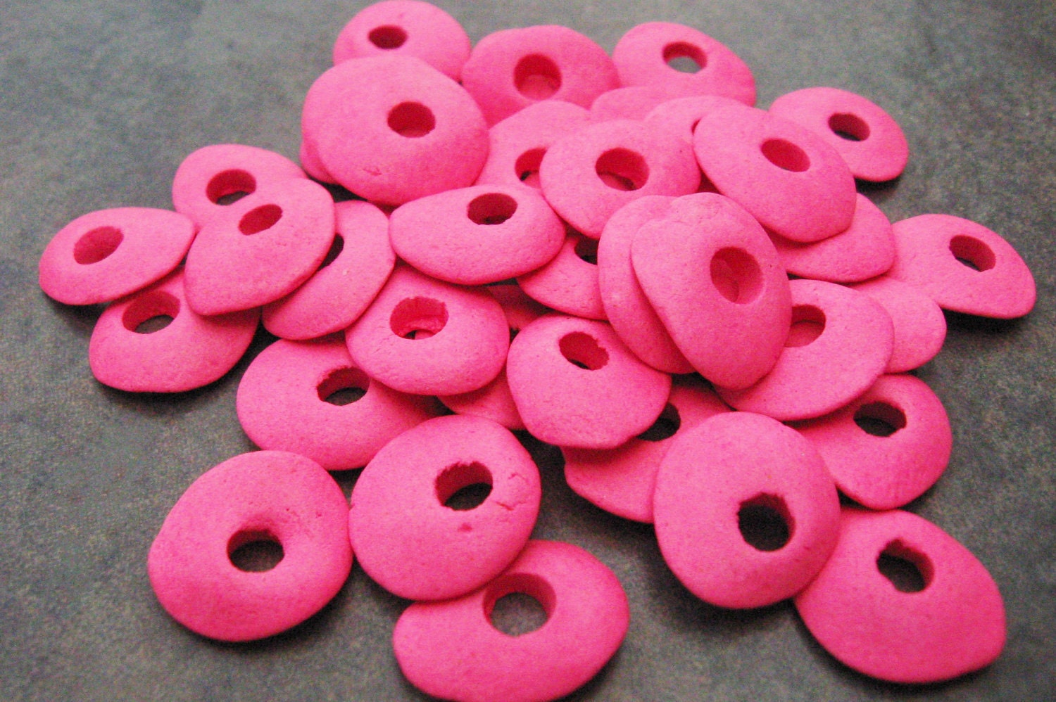 10 FUCHSIA Greek Ceramic Beads 13mm Cornflake Beads