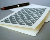 Silver Blank Notecard - Quatrefoil Pattern Linocut - 5 x 7 inches