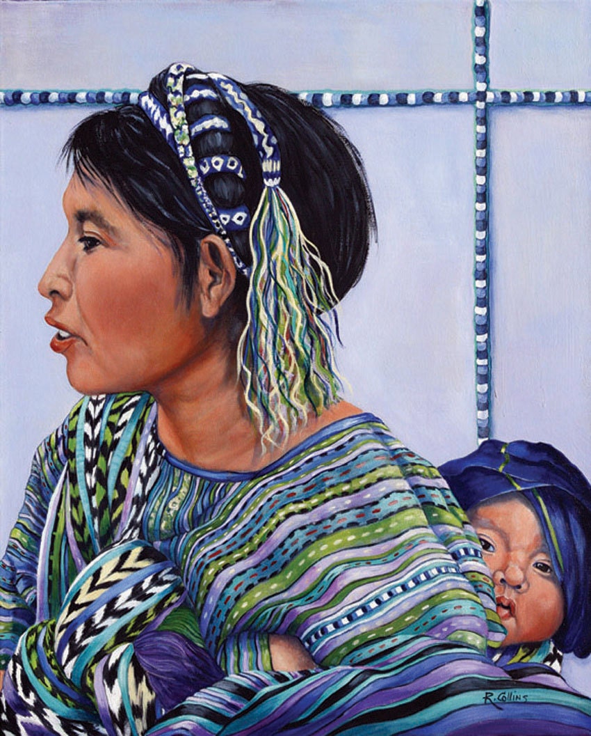 SALE  Fabric of Life, Mother and child, original painting, acrylic, deluxe canvas wrap, 30 x 24, Guatemala