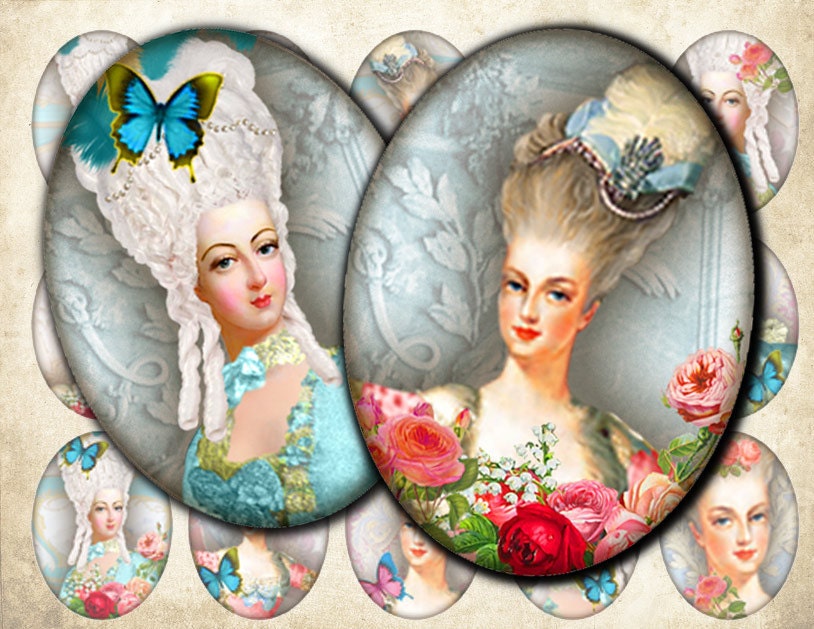 Marie Antoinette 30x40mm Oval images. Printable digital Sheet . Charm Pendant, Scrapbooking, Collage 813