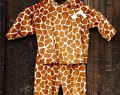 Infant Toddler Giraffe Print Cross Tie Hooded Pullover and Pant Set