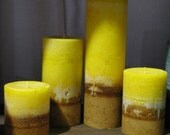 Candle Set of 4 FRANKINCENSE & MYRRH Gold Brown Pillar Candle, Hand Poured