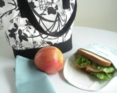 Insulated Lunch Purse - Organic Cotton, Eco Friendly - Machine Washable - Black/White with Pocket Inside - Great Gift for Women