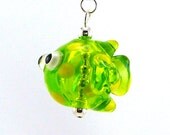 Lime Green Spotted Fish Hollow Lampworked Glass Bead Necklace