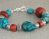 Turquoise Nugget and Bamboo Coral Bracelet by MixedMediaDesigns1