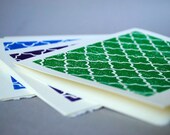 Quatrefoil Blank Notecards - Set of Four Patterned Linocut Cards - 5 x 7 inches - choice of colors