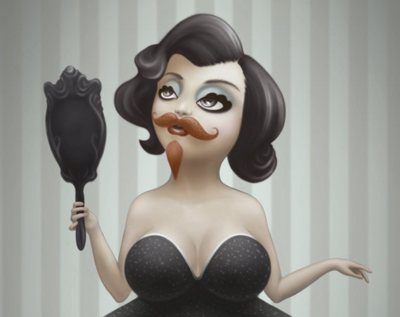 Bearded Lady. burlesque pin up with moustache. circus art print 8x10. pop surrealism by KarolinFelix