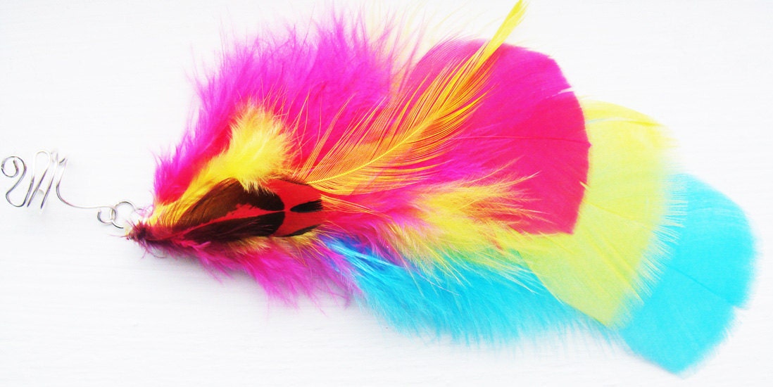 Feather Ear Cuff Silver Pink Yellow Blue Neon Bright Ear Wrap