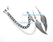 Wings Double Piercing Ear Cuff Set