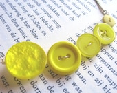 Nearly Neon Yellow Smile Necklace - Vintage Buttons and Silver Chain