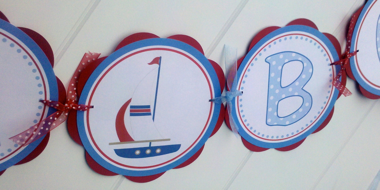 Baby Shower Banner -  ITS A BOY Sign - Sailboat Theme Baby Shower Decorations in Blue and Red
