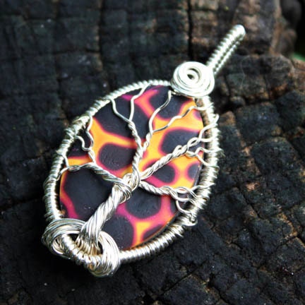 Wire Wrap Polymer Clay Tree of Life 3D Sculpture Pendant