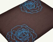 Blue Roses Linen Placemat - Set of 4 - Dark Brown Linen with Blue Rose Embroidery