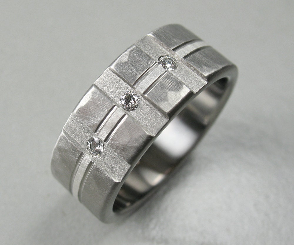 Diamond Wedding Band Hammered Titanium