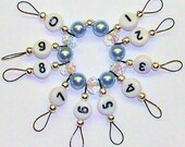 Row Counter for Knitting Small Loop Blue Swarovski Pearls and Crystal