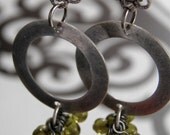 Silver Earrings Olive Green Glass Bead & Silver Hoop Earrings Contemporary Earrings . . . by Iddy Biddy Boutique